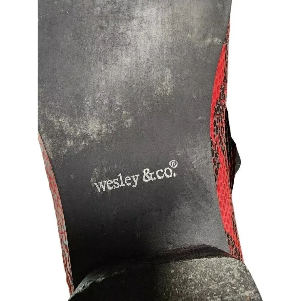 Wesley & Co Red Leather Snakeskin Loafers Size 9.5